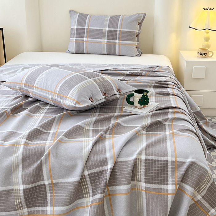 91家纺网 家纺一手货源 找家纺 （总）2025款夏季纽扣款原棉老粗布三件套简约印花床单扣四季通用床上用品