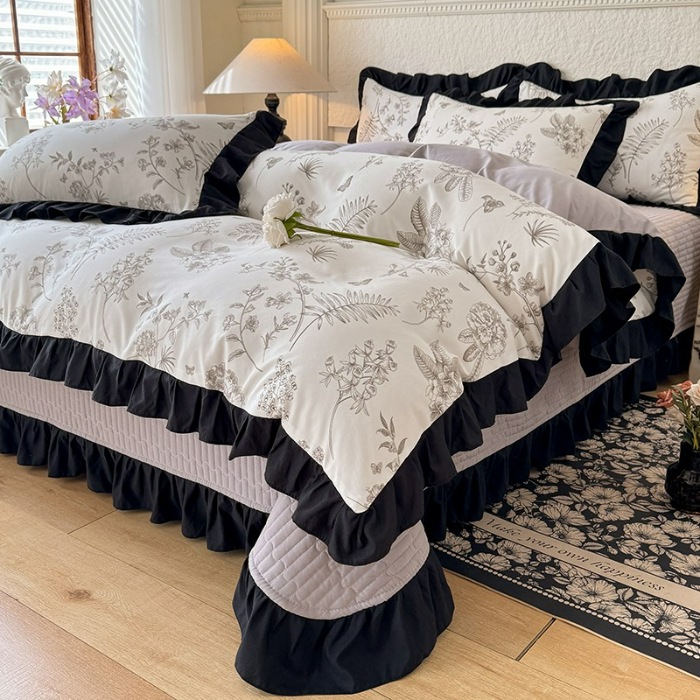 91家纺网 家纺一手货源 找家纺 漫布云家纺法式A类母婴级针织双层纱床盖款四件套赫本风全棉纯棉麻泡泡棉小竺棉超柔水洗棉床单床盖款 赫本风-繁花 