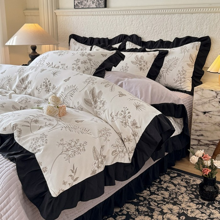 91家纺网 家纺一手货源 找家纺 漫布云家纺法式A类母婴级针织双层纱床盖款四件套赫本风全棉纯棉麻泡泡棉小竺棉超柔水洗棉床单床盖款 赫本风-繁花 