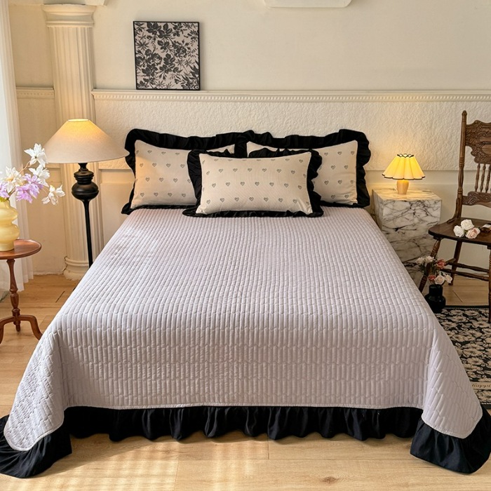 91家纺网 家纺一手货源 找家纺 漫布云家纺法式A类母婴级针织双层纱床盖款四件套赫本风全棉纯棉麻泡泡棉小竺棉超柔水洗棉床单床盖款 赫本风-爱心 