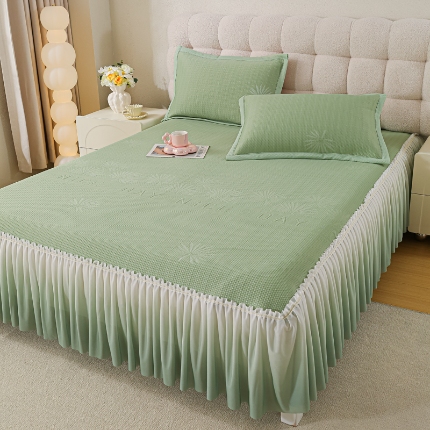 91家纺网 家纺一手货源 找家纺 （总） 2025新款复合三明治公主仙女风PE凉感凉豆豆床裙凉席三件套