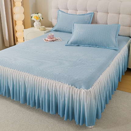 91家纺网 家纺一手货源 找家纺 （总） 2025新款复合三明治公主仙女风PE凉感凉豆豆床裙凉席三件套