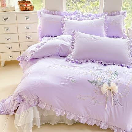 91家纺网 家纺一手货源 找家纺 （总）2025新款A类糯小棉床盖款床单款刺绣四件套 公主风立体花花边被套枕套