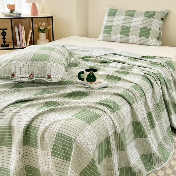 91家纺网 家纺一手货源 找家纺 （总）纽扣款原棉老粗布三件套2025新夏季空调卧室凉被单四季通用床品套件