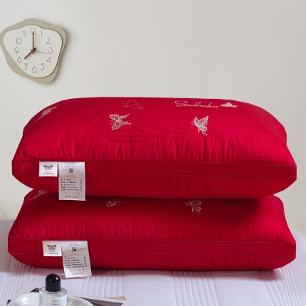 91家纺网 家纺一手货源 找家纺 （总）蝴桐家纺 全棉羽丝枕 刺绣羽丝绒枕芯 立体枕芯 婚庆枕 结婚枕头 高端枕芯