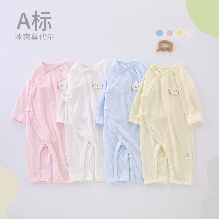 （總）涼感高彈嬰兒連體衣a類寶寶夏季薄款莫代爾爬爬服新生兒空調服
