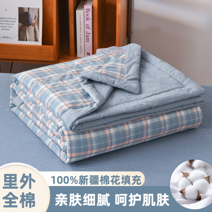 91家纺网 家纺一手货源 找家纺 圣尔雅家纺 2025新款里外全棉色织夏被新疆棉花被纯棉被子空调被夏凉被 蜜粉条格