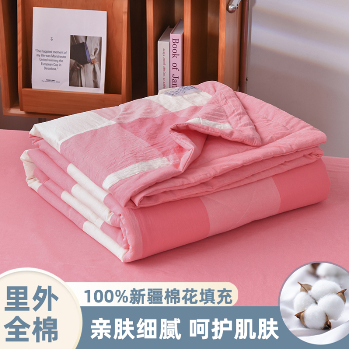 91家纺网 家纺一手货源 找家纺 圣尔雅家纺 2025新款里外全棉色织夏被新疆棉花被纯棉被子空调被夏凉被 粉大格
