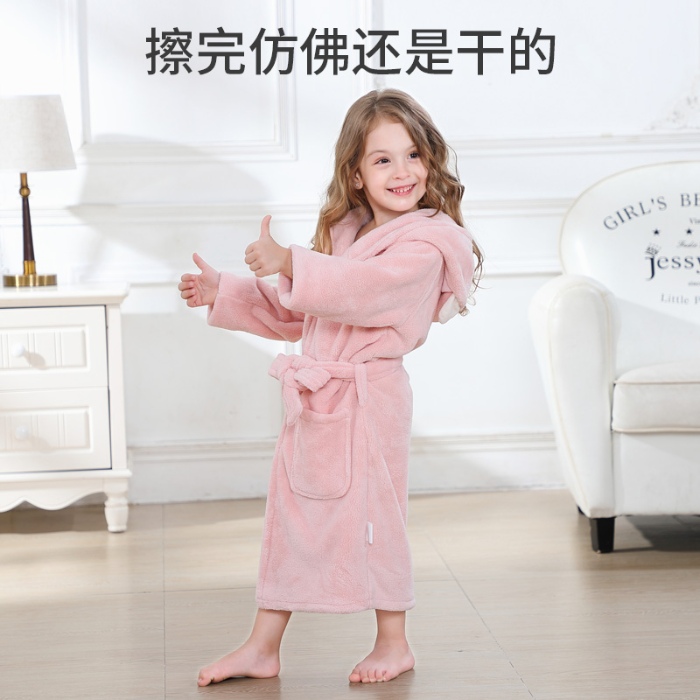 91家纺网 家纺一手货源 找家纺 （总）儿童睡袍吸水速干秋冬中大童加厚保暖浴衣男童女童卡通珊瑚绒浴袍