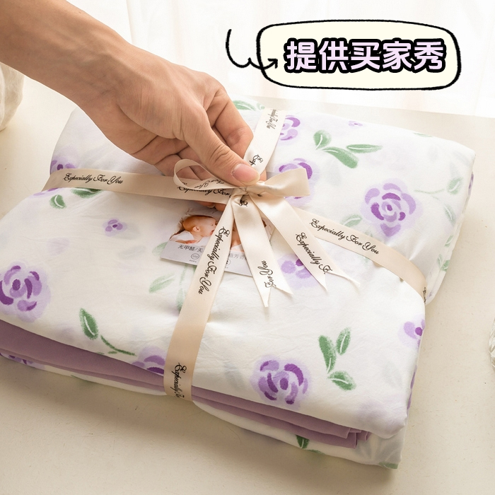 91家纺网 家纺一手货源 找家纺 （总）【提供买家秀】2025直播云感皱皱棉四件套水洗棉简约风小碎花被套床笠三件套-叠拍图