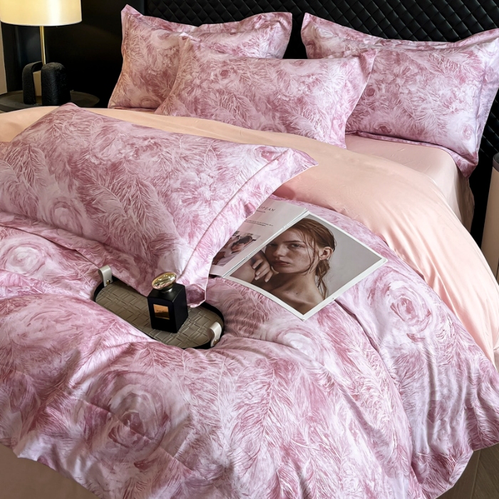 91家纺网 家纺一手货源 找家纺 （总）（控价）2025新款 专版花型 高克重A类 全棉长绒棉数码印花四件套-秘密花园