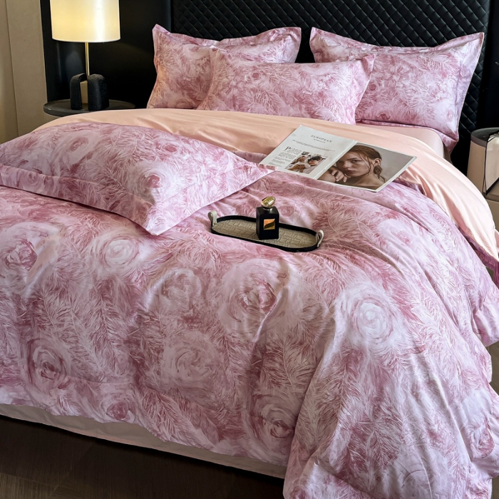 91家纺网 家纺一手货源 找家纺 （总）（控价）2025新款 专版花型 高克重A类 全棉长绒棉数码印花四件套-秘密花园