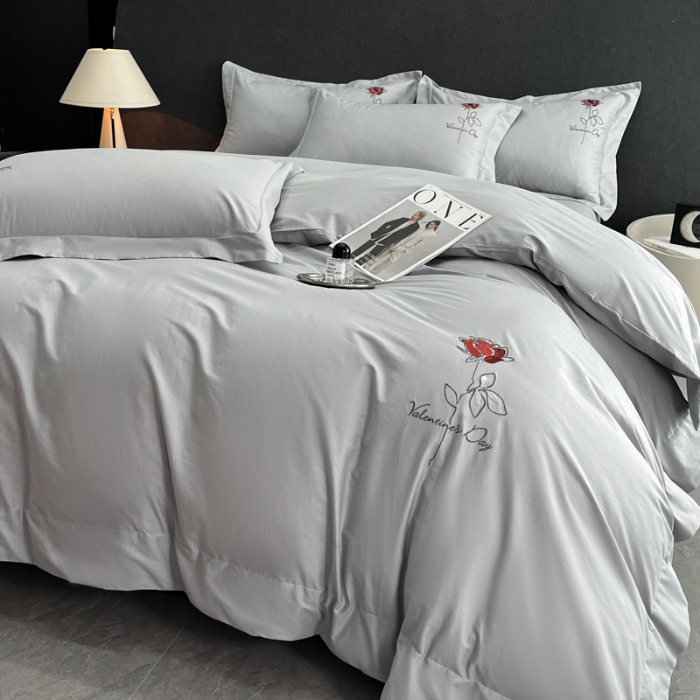 91家纺网 家纺一手货源 找家纺 （总）（控价）2025新款 专版花型 高克重A类 全棉长绒棉精工刺绣四件套-梅琳娜