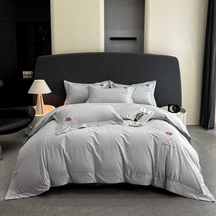 91家纺网 家纺一手货源 找家纺 （总）（控价）2025新款 专版花型 高克重A类 全棉长绒棉精工刺绣四件套-梅琳娜