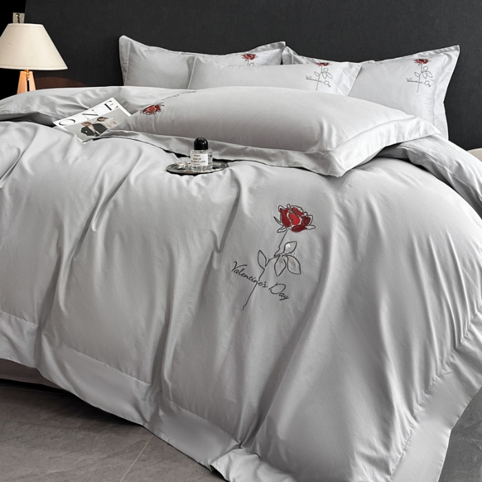 91家纺网 家纺一手货源 找家纺 （总）（控价）2025新款 专版花型 高克重A类 全棉长绒棉精工刺绣四件套-梅琳娜