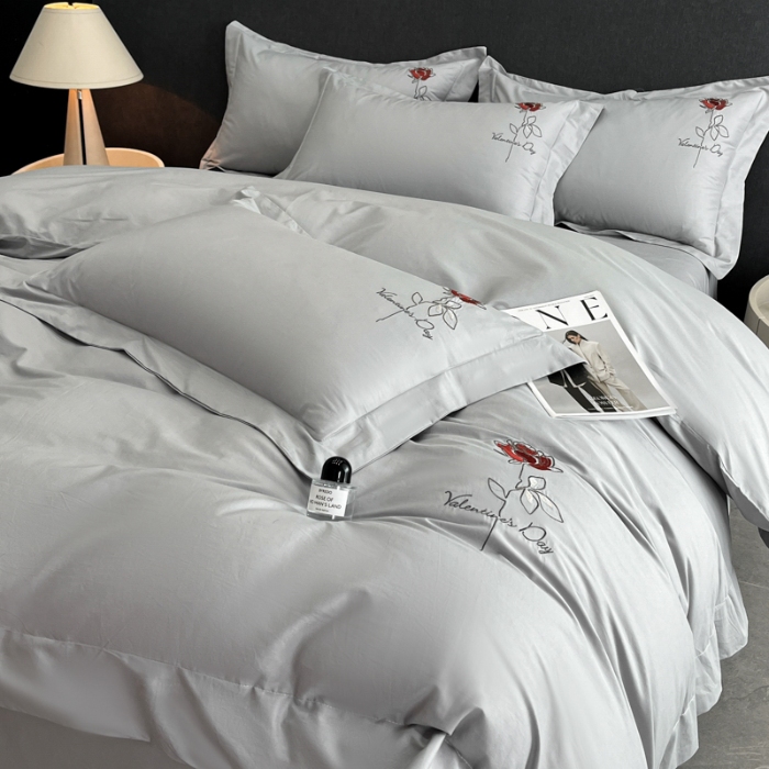 91家纺网 家纺一手货源 找家纺 （总）（控价）2025新款 专版花型 高克重A类 全棉长绒棉精工刺绣四件套-梅琳娜