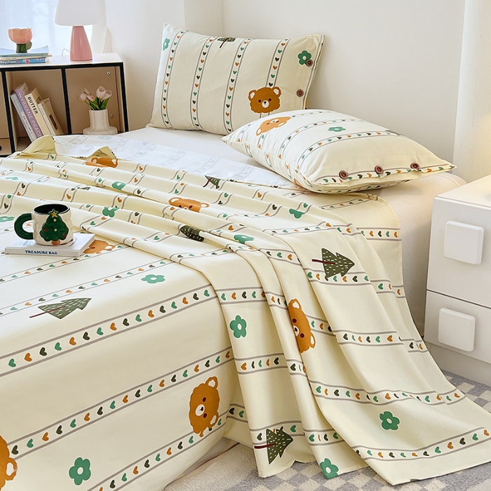 91家纺网 家纺一手货源 找家纺 （总）原棉老粗布三件套2025新款简约花卉空调凉被单亲肤舒适印花床单款