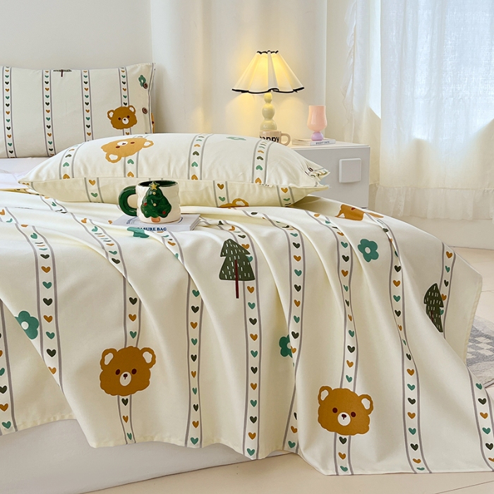 91家纺网 家纺一手货源 找家纺 （总）原棉老粗布三件套2025新款简约花卉空调凉被单亲肤舒适印花床单款