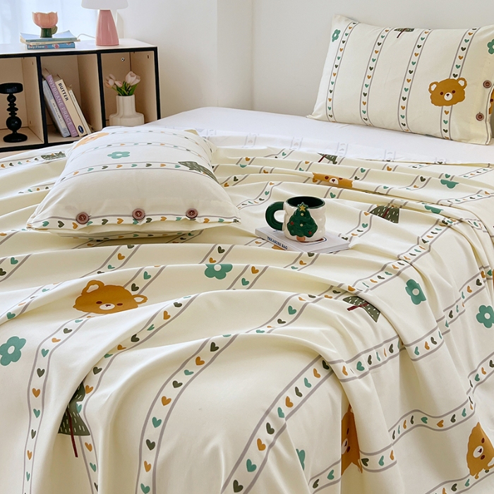 91家纺网 家纺一手货源 找家纺 （总）原棉老粗布三件套2025新款简约花卉空调凉被单亲肤舒适印花床单款