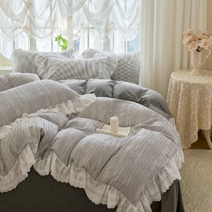 91家纺网 家纺一手货源 找家纺 （总）亲亲公主 2025新款全棉水洗棉色织提花四件套-糖果日记