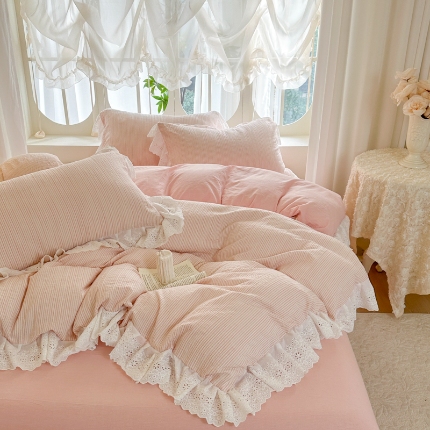 91家纺网 家纺一手货源 找家纺 （总）亲亲公主 2025新款全棉水洗棉色织提花四件套-糖果日记