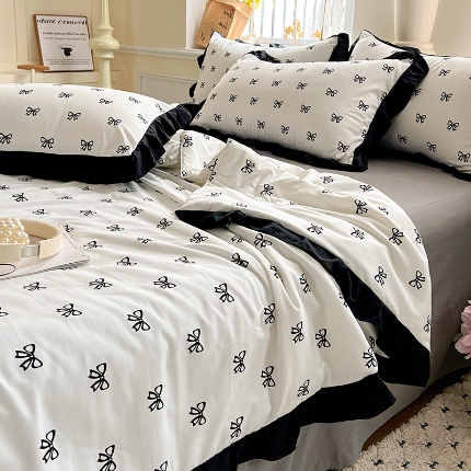 91家纺网 家纺一手货源 找家纺 （总）鑫利来家纺 2025爆款法式赫本风水洗棉韩版荷叶花边云朵棉夏被夏凉被空调被四件套直播爆款