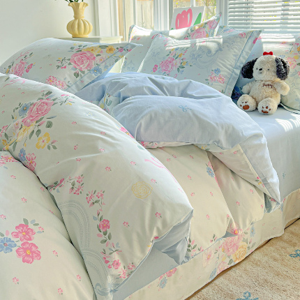 91家纺网 家纺一手货源 找家纺 （总）优选 2025新款直播新款100%全棉小清新印花四件套纯棉三件套（一字绣工艺款）学生三件套