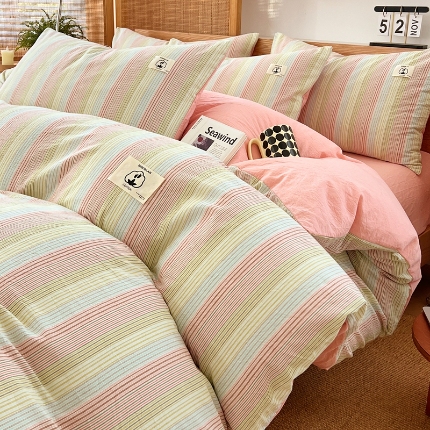 91家纺网 家纺一手货源 找家纺 （总）色织全棉四件套2025款春夏季亲肤被罩床单四季通用