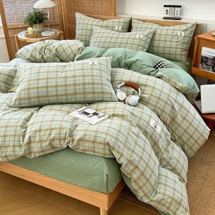 91家纺网 家纺一手货源 找家纺 （总）色织全棉四件套2025款春夏亲肤简约纯色学生三件套床上用品