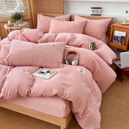 91家纺网 家纺一手货源 找家纺 （总）色织全棉四件套2025款春夏亲肤简约纯色学生三件套床上用品