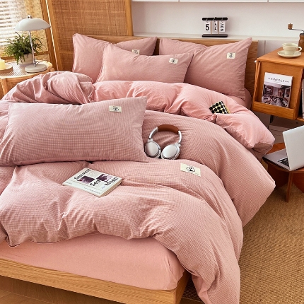 91家纺网 家纺一手货源 找家纺 （总）色织全棉四件套2025款春夏亲肤简约纯色学生三件套床上用品