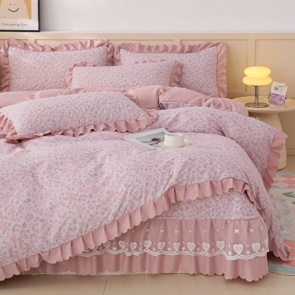 91家纺网 家纺一手货源 找家纺 （总）2025新款针织棉双层纱床盖四件套蕾丝花边床盖三件套夏被床盖四件套