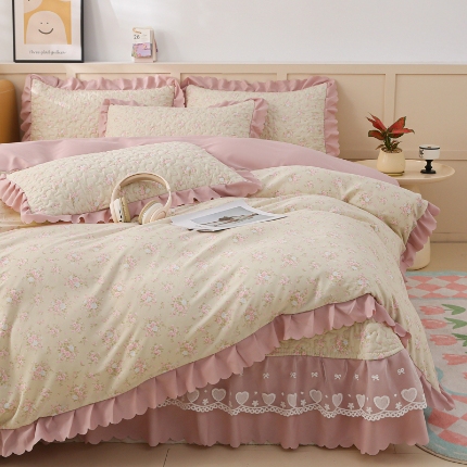 91家纺网 家纺一手货源 找家纺 （总）2025新款针织棉双层纱床盖四件套蕾丝花边床盖三件套夏被床盖四件套