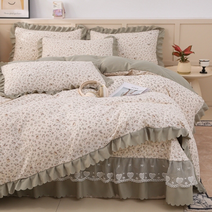 91家纺网 家纺一手货源 找家纺 （总）2025新款针织棉双层纱床盖四件套蕾丝花边床盖三件套夏被床盖四件套