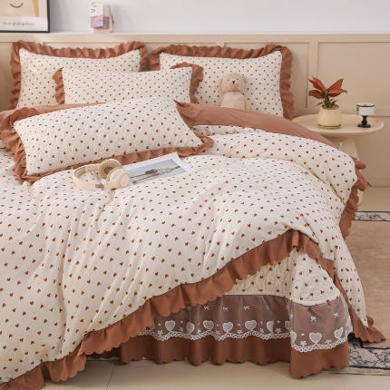 91家纺网 家纺一手货源 找家纺 （总）2025新款针织棉双层纱床盖四件套蕾丝花边床盖三件套夏被床盖四件套