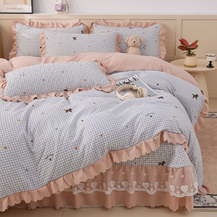 91家纺网 家纺一手货源 找家纺 （总）2025新款针织棉双层纱床盖四件套蕾丝花边床盖三件套夏被床盖四件套