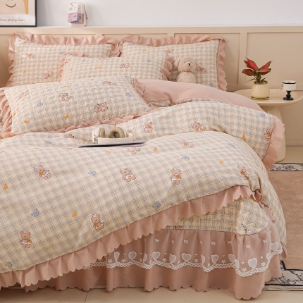 91家纺网 家纺一手货源 找家纺 （总）2025新款针织棉双层纱床盖四件套蕾丝花边床盖三件套夏被床盖四件套