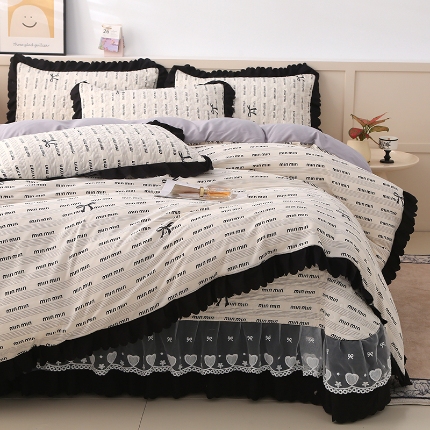 2025新款针织棉双层纱床盖四件套蕾丝床盖三件套夏被床盖四件套 敏敏HUI