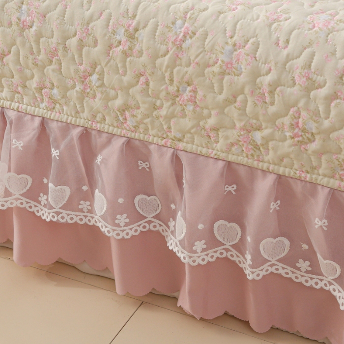 91家纺网 家纺一手货源 找家纺 2025新款针织棉双层纱床盖四件套蕾丝床盖三件套夏被床盖四件套 云山沐晚