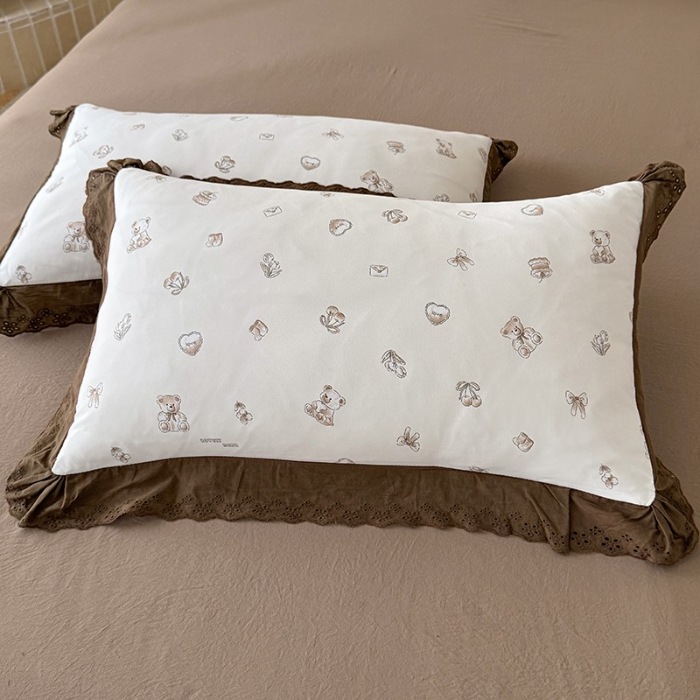 91家纺网 家纺一手货源 找家纺 苏米娜家纺2025春夏新款韩版复古花边A类有氧针织棉双层纱四件套纯棉麻泡泡棉小竺棉四件套法式赫本风水洗棉床盖款四件套 欢乐熊