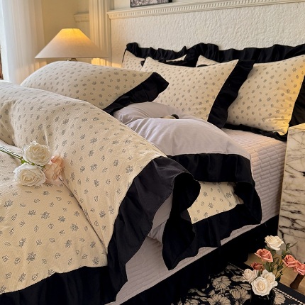 91家纺网 家纺一手货源 找家纺 （总）苏米娜家纺法式A类母婴级针织双层纱床盖款四件套赫本风全棉纯棉麻泡泡棉小竺棉超柔水洗棉床单床盖款