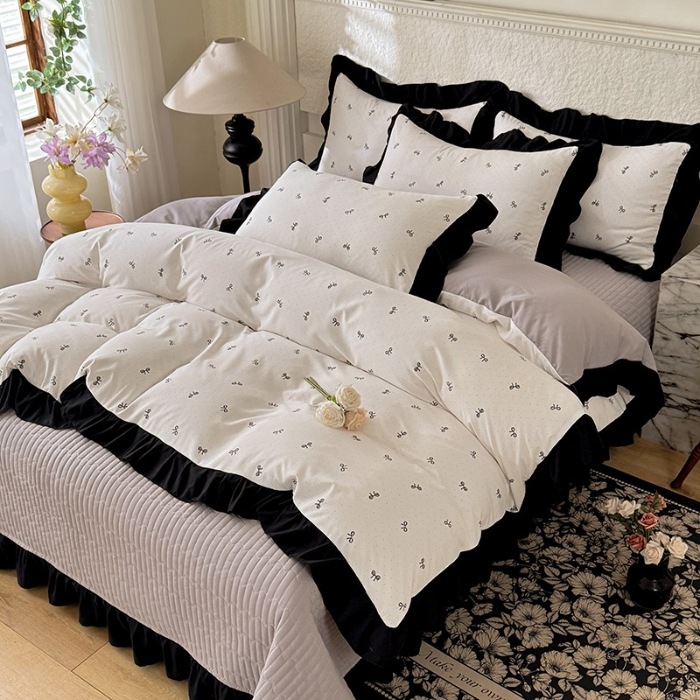 91家纺网 家纺一手货源 找家纺 苏米娜家纺法式A类母婴级针织双层纱床盖款四件套赫本风全棉纯棉麻泡泡棉小竺棉超柔水洗棉床单床盖款 赫本风-蝴蝶结