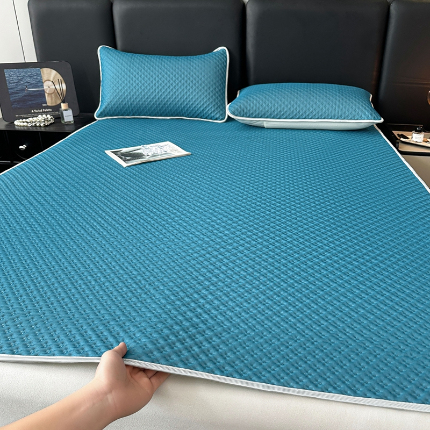 91家纺网 家纺一手货源 找家纺 湘之帛 2025新款华夫格冰豆豆凉席 米字格-深蓝色