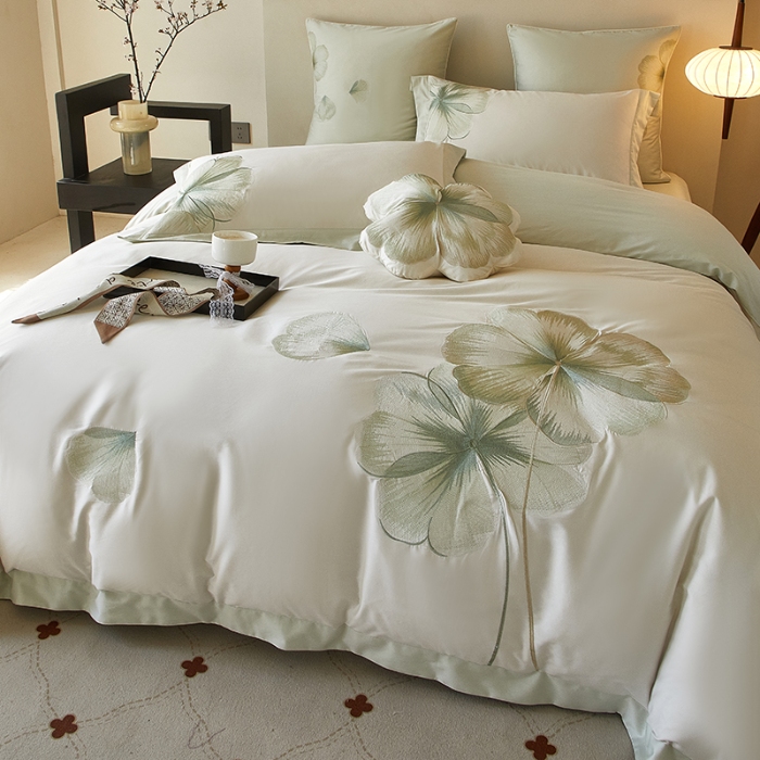 91家纺网 家纺一手货源 找家纺 【2025】50支50S长绒棉刺绣四件套新中式工艺款 翩翩起舞 控价478-498元