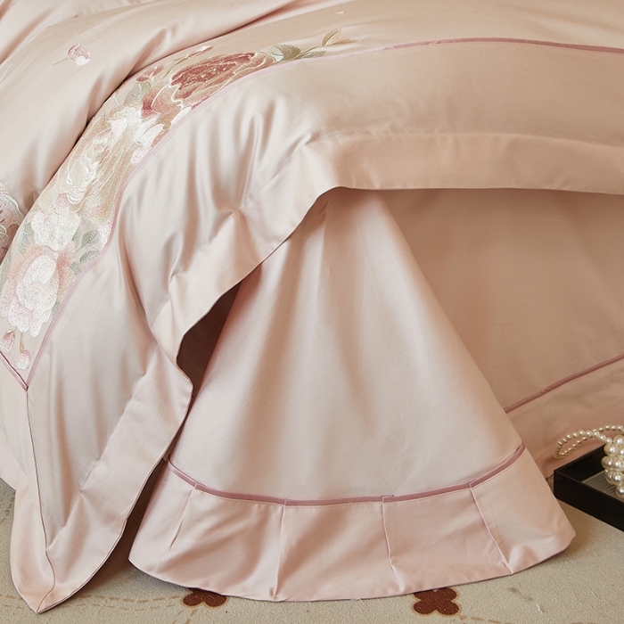 91家纺网 家纺一手货源 找家纺 【2025】50支50S长绒棉刺绣四件套新中式工艺款 温馨满园粉玉 控价478-498元