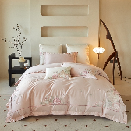 【2025】50支50S长绒棉刺绣四件套新中式工艺款 温馨满园粉玉 控价478-498元