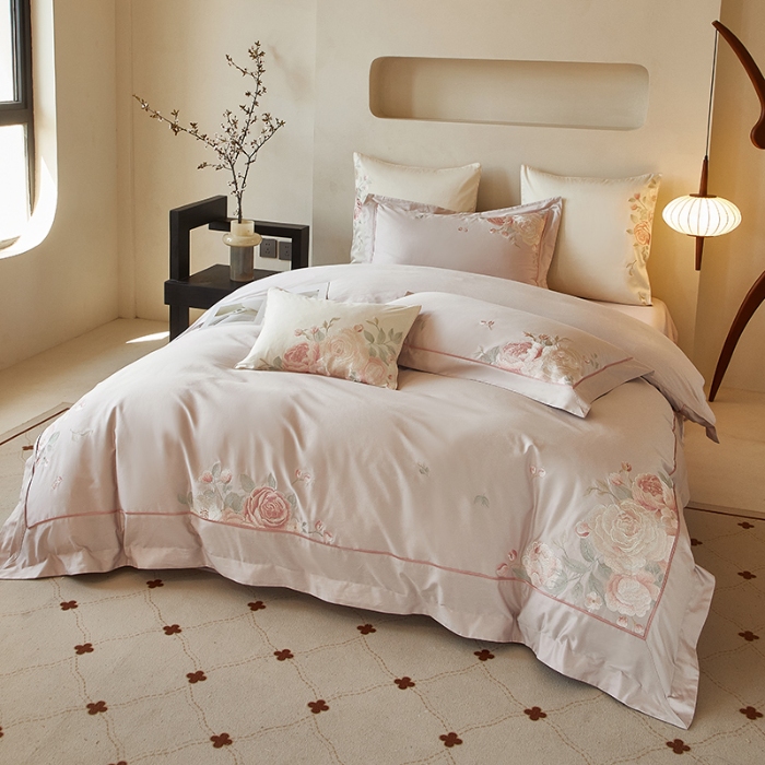 91家纺网 家纺一手货源 找家纺 【2025】50支50S长绒棉刺绣四件套新中式工艺款 温馨满园芋紫 控价478-498元