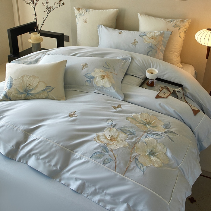 91家纺网 家纺一手货源 找家纺 【2025】50支50S长绒棉刺绣四件套新中式工艺款 玉露清华 控价478-498元