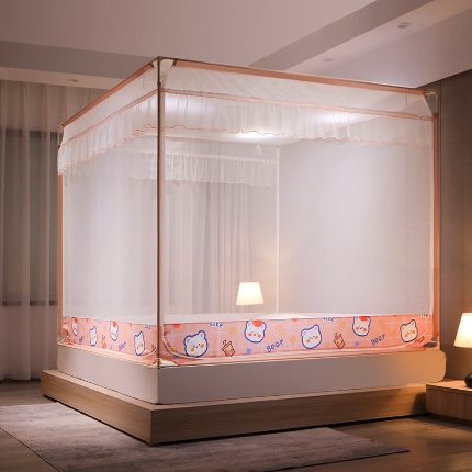 91家纺网 家纺一手货源 找家纺 （总）乐蔻三开门坐床蚊帐（静音拉链）（A类帐纱）（床笠防摔）