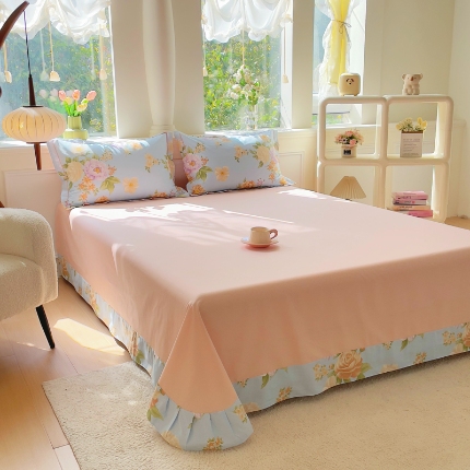 91家纺网 家纺一手货源 找家纺 （总）铭博家纺 2025新款直播热款全棉吊边一字绣工艺款13070印花全棉单床单